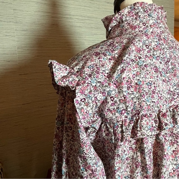 The Shirt Rochelle Behrens Elizabeth Size XL Button Up Ruffle Pink White Floral - Picture 6 of 10